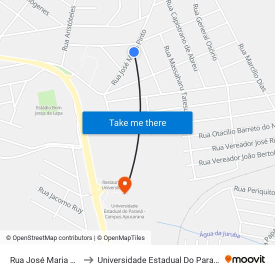 Rua José Maria Pinto, 510-634 to Universidade Estadual Do Paraná - Campus Apucarana map