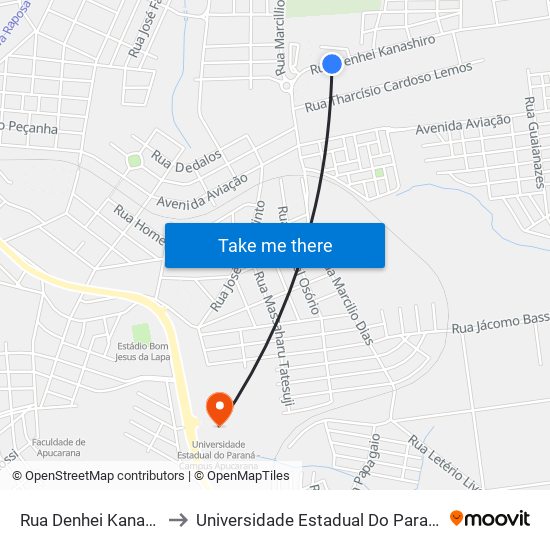 Rua Denhei Kanashiro, 406-598 to Universidade Estadual Do Paraná - Campus Apucarana map