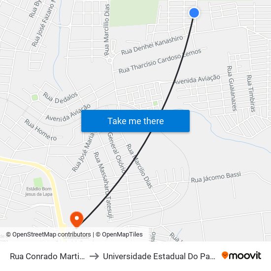 Rua Conrado Martinês Sanches, 291 to Universidade Estadual Do Paraná - Campus Apucarana map