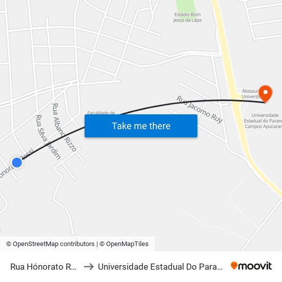 Rua Hónorato Rossi, 289-381 to Universidade Estadual Do Paraná - Campus Apucarana map