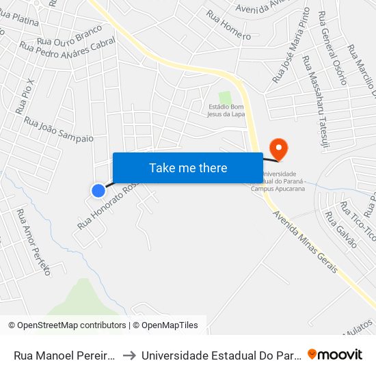 Rua Manoel Pereira Luanda, 88-150 to Universidade Estadual Do Paraná - Campus Apucarana map
