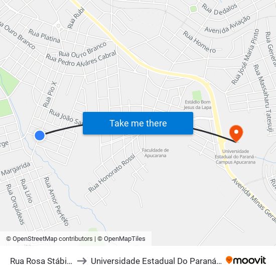 Rua Rosa Stábile, 703-771 to Universidade Estadual Do Paraná - Campus Apucarana map
