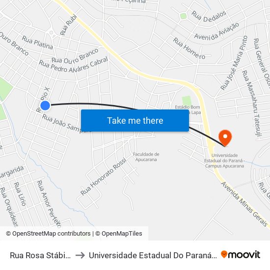 Rua Rosa Stábile, 412-518 to Universidade Estadual Do Paraná - Campus Apucarana map