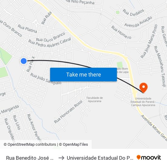 Rua Benedito José Dos Santos, 190-280 to Universidade Estadual Do Paraná - Campus Apucarana map