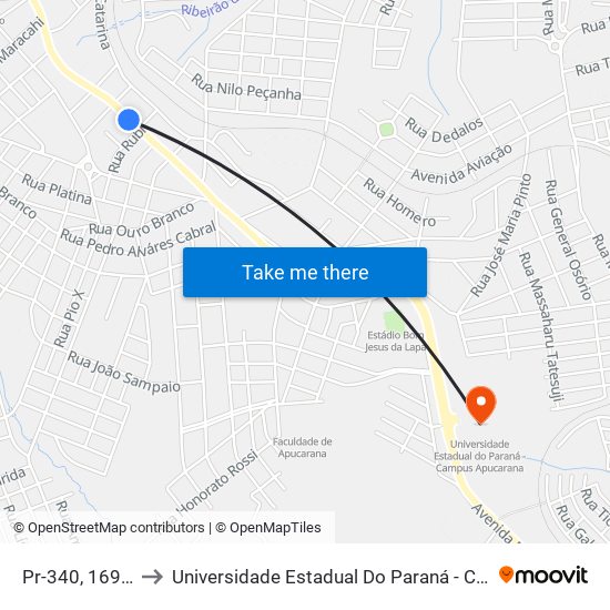 Pr-340, 1698-1836 to Universidade Estadual Do Paraná - Campus Apucarana map