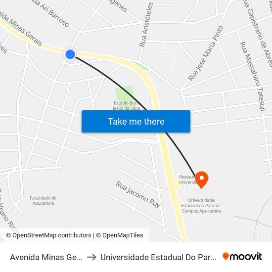 Avenida Minas Gerais, 3070-3138 to Universidade Estadual Do Paraná - Campus Apucarana map