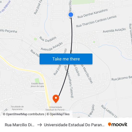 Rua Marcílio Dias, 229-513 to Universidade Estadual Do Paraná - Campus Apucarana map