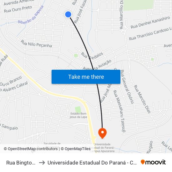 Rua Bington, 1117 to Universidade Estadual Do Paraná - Campus Apucarana map