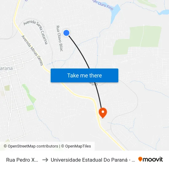 Rua Pedro Xavier, 483 to Universidade Estadual Do Paraná - Campus Apucarana map