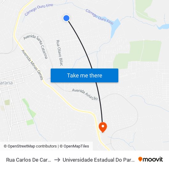 Rua Carlos De Carvalho, 965-1077 to Universidade Estadual Do Paraná - Campus Apucarana map