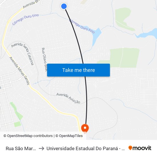 Rua São Marcos, 125 to Universidade Estadual Do Paraná - Campus Apucarana map