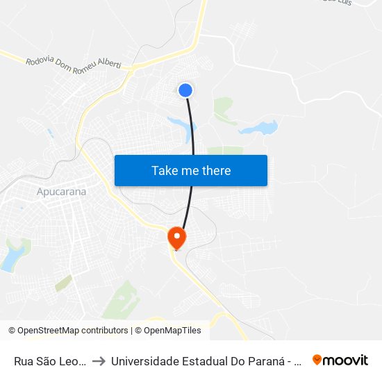 Rua São Leopoldo, 3 to Universidade Estadual Do Paraná - Campus Apucarana map