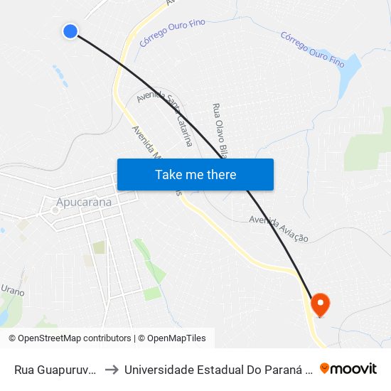 Rua Guapuruvu, 192-338 to Universidade Estadual Do Paraná - Campus Apucarana map