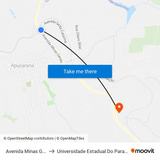 Avenida Minas Gerais, 149-151 to Universidade Estadual Do Paraná - Campus Apucarana map