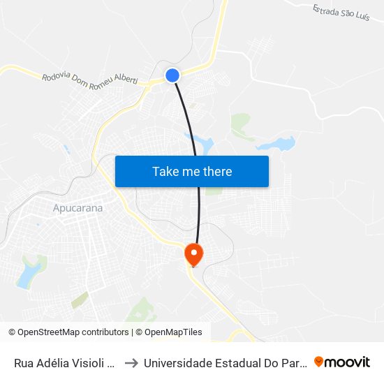 Rua Adélia Visioli Barreto, 497-515 to Universidade Estadual Do Paraná - Campus Apucarana map