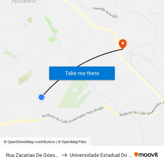 Rua Zacarias De Góes E Vasconcelos, 309-339 to Universidade Estadual Do Paraná - Campus Apucarana map