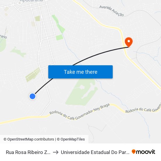 Rua Rosa Ribeiro Zacarias, 497-511 to Universidade Estadual Do Paraná - Campus Apucarana map