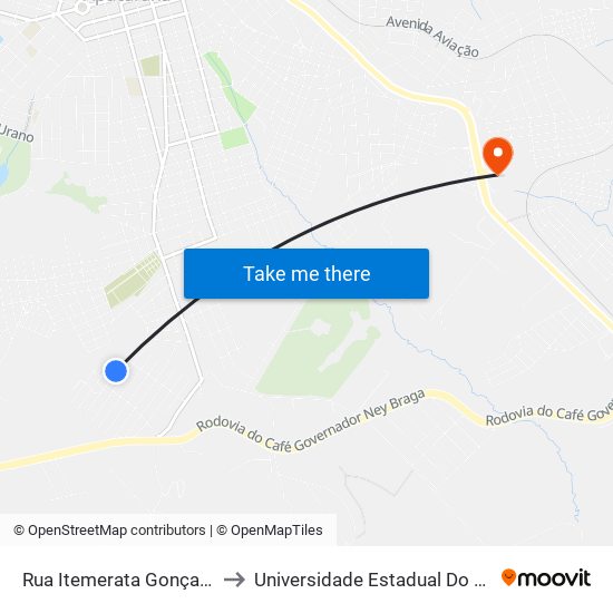 Rua Itemerata Gonçalves Dos Santos, 16-36 to Universidade Estadual Do Paraná - Campus Apucarana map