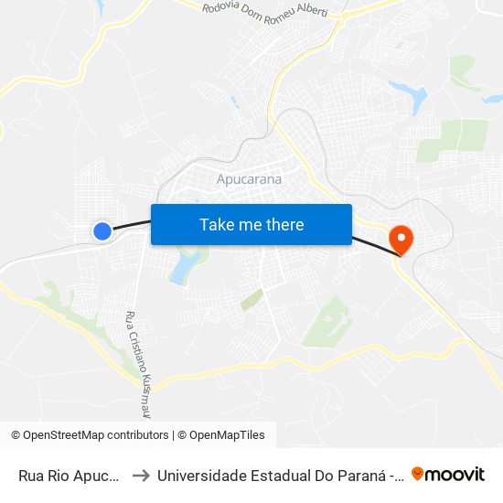 Rua Rio Apucarana, 145 to Universidade Estadual Do Paraná - Campus Apucarana map