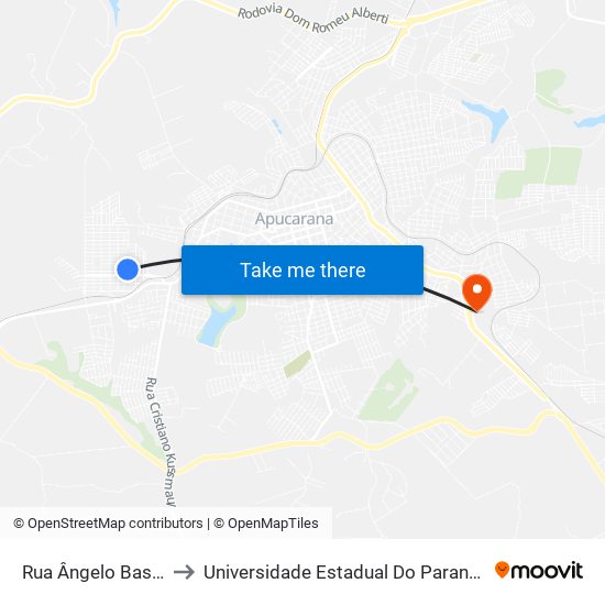 Rua Ângelo Basso, 125-183 to Universidade Estadual Do Paraná - Campus Apucarana map