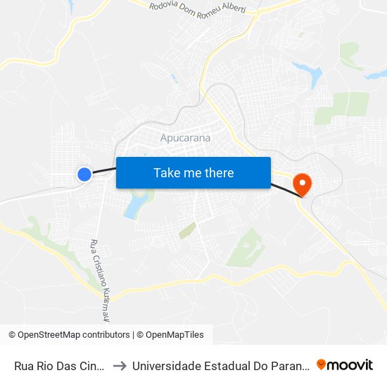 Rua Rio Das Cinzas, 792-850 to Universidade Estadual Do Paraná - Campus Apucarana map