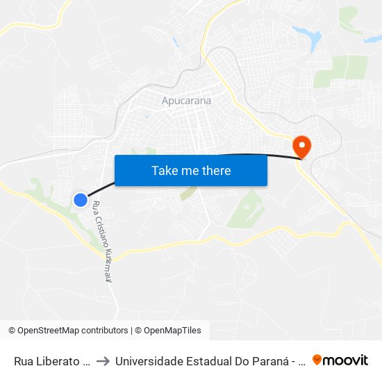 Rua Liberato Noli, 857 to Universidade Estadual Do Paraná - Campus Apucarana map