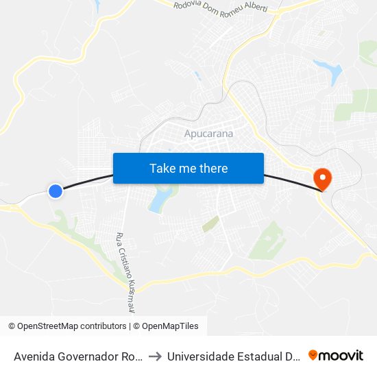 Avenida Governador Roberto Da Silveira, 1461-1755 to Universidade Estadual Do Paraná - Campus Apucarana map