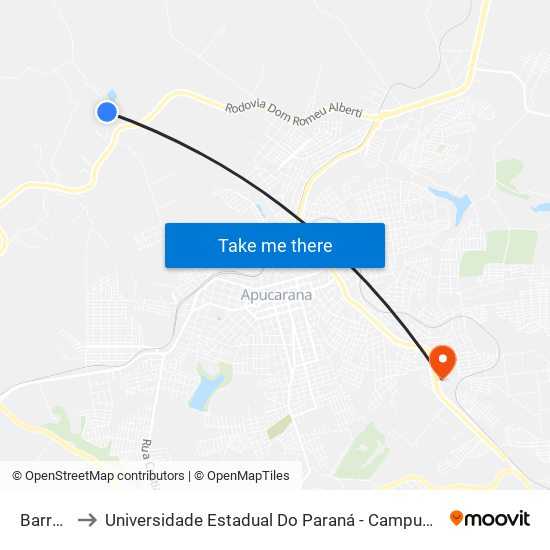 Barreiro to Universidade Estadual Do Paraná - Campus Apucarana map