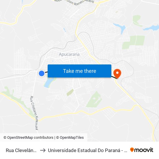 Rua Clevelândia, 1057 to Universidade Estadual Do Paraná - Campus Apucarana map