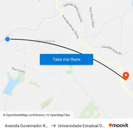 Avenida Governador Roberto Da Silveira, 421-535 to Universidade Estadual Do Paraná - Campus Apucarana map