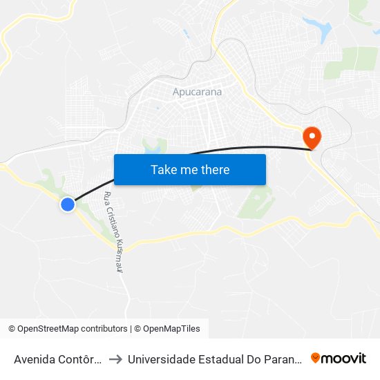 Avenida Contôrno Sul, 3505 to Universidade Estadual Do Paraná - Campus Apucarana map