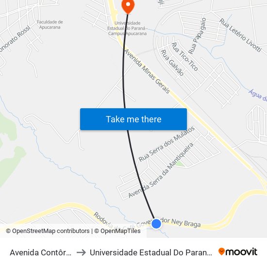 Avenida Contôrno Sul, 4692 to Universidade Estadual Do Paraná - Campus Apucarana map