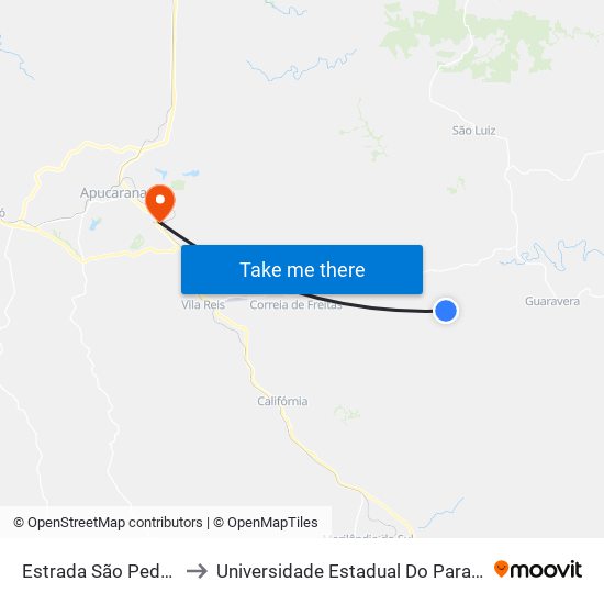 Estrada São Pedro Da Traquara to Universidade Estadual Do Paraná - Campus Apucarana map