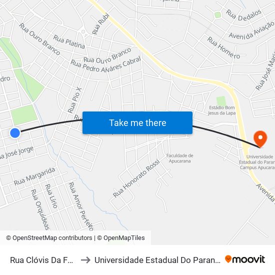 Rua Clóvis Da Fonseca, 1648 to Universidade Estadual Do Paraná - Campus Apucarana map