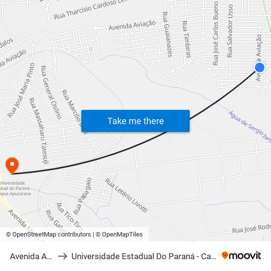 Avenida Aviacao to Universidade Estadual Do Paraná - Campus Apucarana map