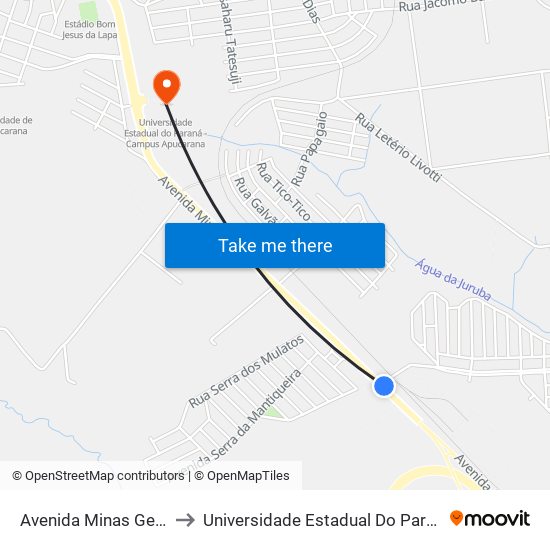 Avenida Minas Gerais, 5947-5987 to Universidade Estadual Do Paraná - Campus Apucarana map
