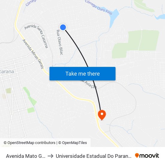 Avenida Mato Grosso, 1172 to Universidade Estadual Do Paraná - Campus Apucarana map