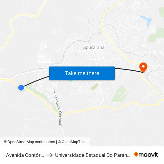 Avenida Contôrno Sul, 4623 to Universidade Estadual Do Paraná - Campus Apucarana map