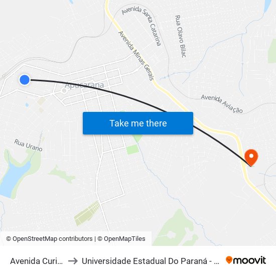 Avenida Curitiba, 250 to Universidade Estadual Do Paraná - Campus Apucarana map