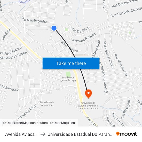 Avenida Aviacao, 804-1014 to Universidade Estadual Do Paraná - Campus Apucarana map