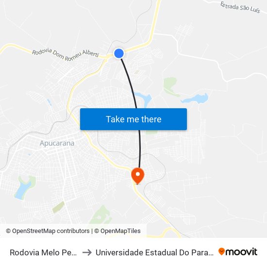 Rodovia Melo Peixoto, 113-565 to Universidade Estadual Do Paraná - Campus Apucarana map