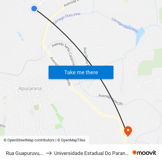 Rua Guapuruvu, 1267-1329 to Universidade Estadual Do Paraná - Campus Apucarana map
