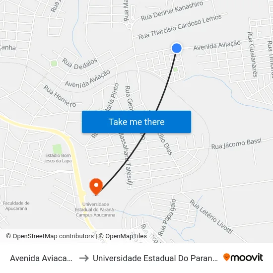 Avenida Aviacao, 2214-2260 to Universidade Estadual Do Paraná - Campus Apucarana map