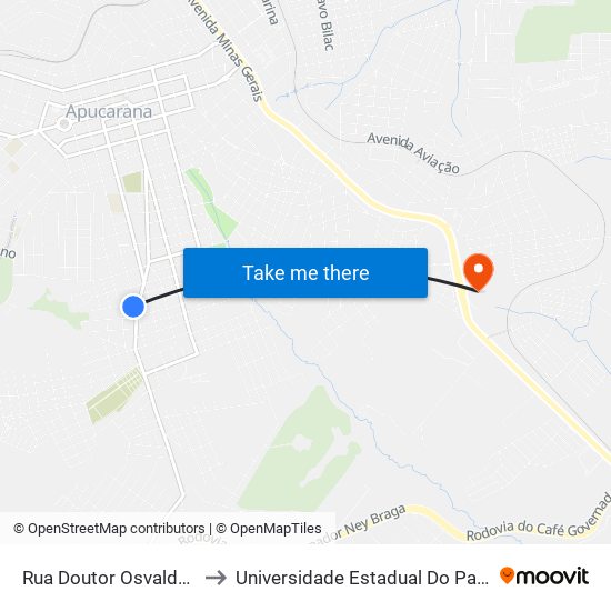 Rua Doutor Osvaldo Cruz, 1960-2046 to Universidade Estadual Do Paraná - Campus Apucarana map