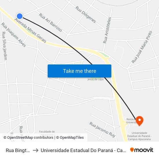 Rua Bington, 55 to Universidade Estadual Do Paraná - Campus Apucarana map