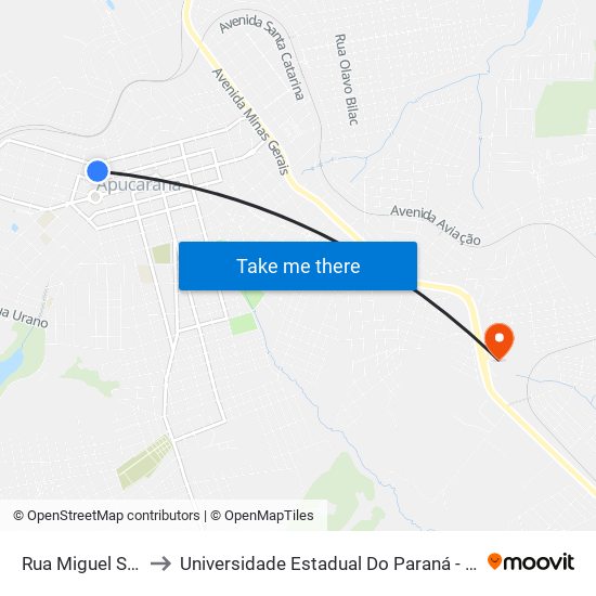 Rua Miguel Simião, 58 to Universidade Estadual Do Paraná - Campus Apucarana map