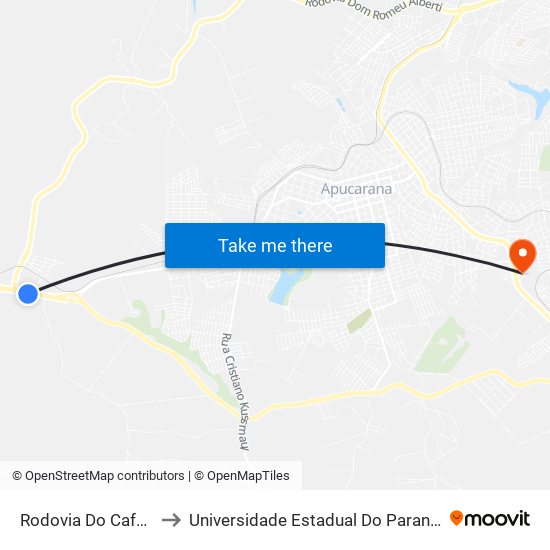Rodovia Do Café, 3308-3344 to Universidade Estadual Do Paraná - Campus Apucarana map