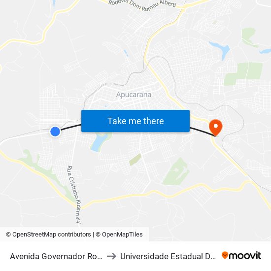 Avenida Governador Roberto Da Silveira, 2113-2147 to Universidade Estadual Do Paraná - Campus Apucarana map