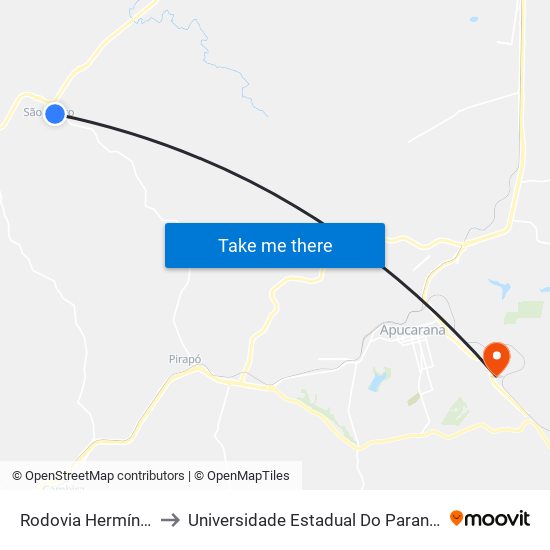 Rodovia Hermínio Pennacchi to Universidade Estadual Do Paraná - Campus Apucarana map