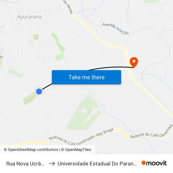 Rua Nova Ucrânia, 630-648 to Universidade Estadual Do Paraná - Campus Apucarana map